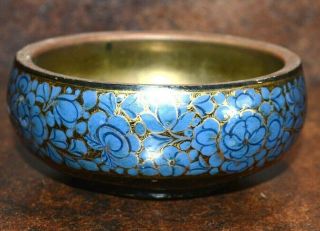 Hand Painted Lacquered Asian Bowl Gold Painted Interior