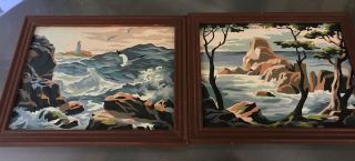 (2) Vintage Paint - By - Number Pbn Seascape & Landscape 9 1/2” X 11 1/2”