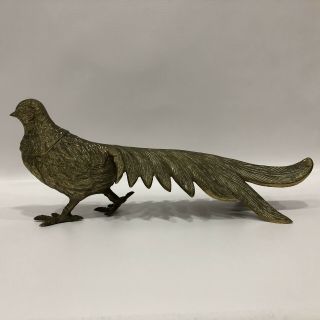 Vintage Pheasant Bird Brass Sculpture Folk Art Rare Standing 17” Long