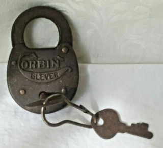 Antique Corbin 6 - Lever Iron Metal Padlock W - Key Cool Old Chest Door Lock