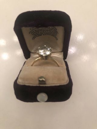 Antique Vintage Purple Velvet Ring Box Mother Of Pearl Push Button