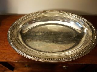 Vintage Silver Plate Open Oval Shape Serving Dish With Bead Pattern Border Edge