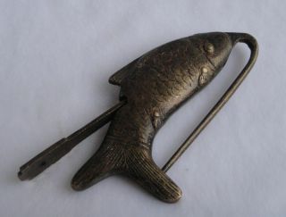 Rare Cabinet Chinese Old Style Brass Fish Statues Lock And Key H954