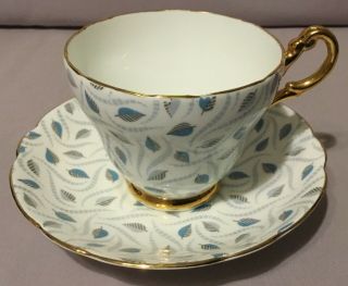Regency Bone China Teacup,  Saucer And Stand - Leaf Design - England