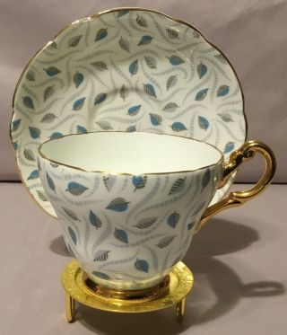 Regency Bone China Teacup,  Saucer and Stand - Leaf Design - England 2