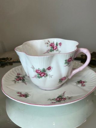 Shelley Bridal Rose Pink Rare Shape Teacup And Saucer 13545 Vintage