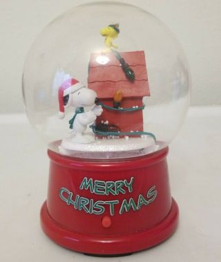 Peanuts Snoopy & Woodstock Musical Lighted Gemmy Snow Globe Gemmy Ind Rare