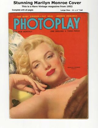 1952 Photoplay - Gorgeous Marilyn Monroe Cover - Complete - Very Rare Issue