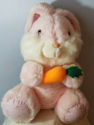 Vintage Dan - Dee Imports Pink Bunny Rabbit Holding Carrot Plush Stuffy16 In