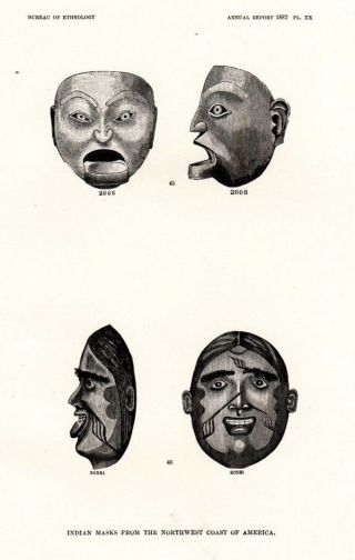 Antique Art Print 1884 Ethnology Mask Dancing Haida Indian Kalushka T 
