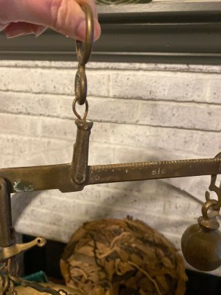 Antique Brass Hanging Balance Beam Scale With Weight And Pan
