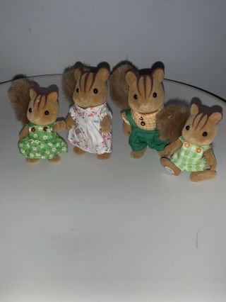 Vintage 1980s Sylvanian Family Epoch Flocked Squirrels Set Of 4