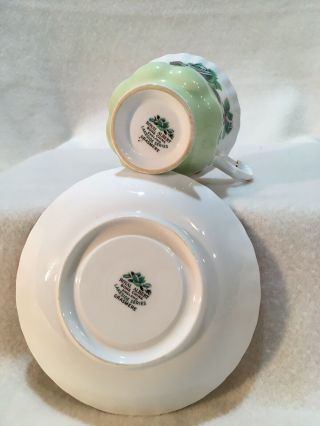 ROYAL ALBERT Tea Cup and Saucer Green Roses Pattern Lakeside Grasmere 3