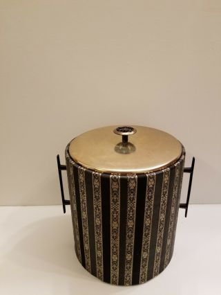 Vintage Mid Century Modern,  Black And Gold Metal/vinyl Ice Bucket,  Barware