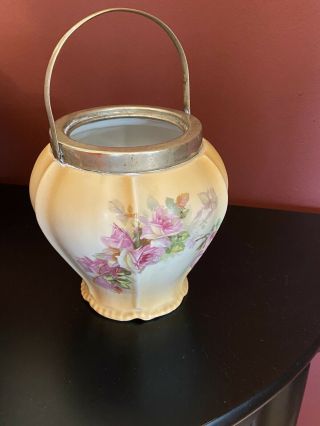 Antique English Floral Cracker Biscuit Jar: Without Lid: Bale Handle