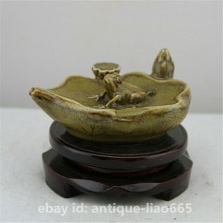 Old Chinese Porcelain Ceramic Tea - dust Glaze Lotus Leaf Small Frog Water - drop 2