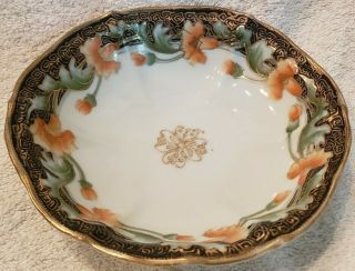 Vintage Antique 6 - 1/2 " Nippon Hand Painted Poppy Bowl With Heavy Gilt Trim