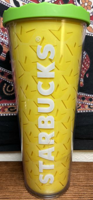 Rare 2014 Starbucks Pineapple Tumbler 24oz Hawaii Coffee Cup W Lid Plastic