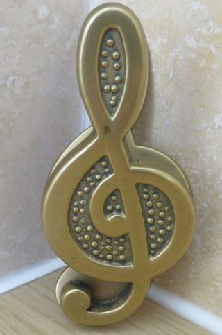 Vintage Brass Musical Treble Clef Clip Hanger Paper Holder Memo