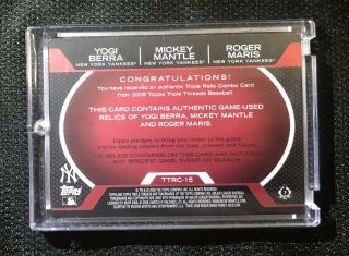 mickey mantle,  Yogi Berra,  Roger Maris Relic Card 10 of 36 Rare 2