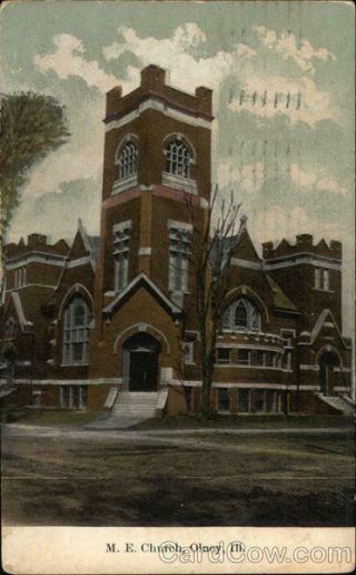 1910 Olney,  Il M.  E.  Church Richland County Illinois Antique Postcard 1c Stamp