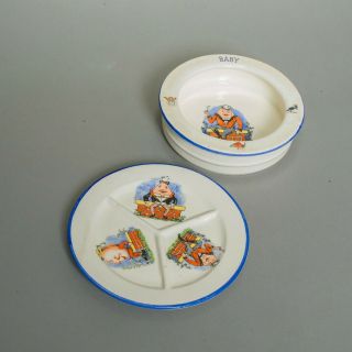 Antique China 2 - Piece Baby Dish Set Plate And Bowl Humpty Dumpty Czechoslovakia
