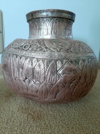 Old Antique Fine Hand Crafted Engraved Brass Big Mughal Water Pot Matka 2
