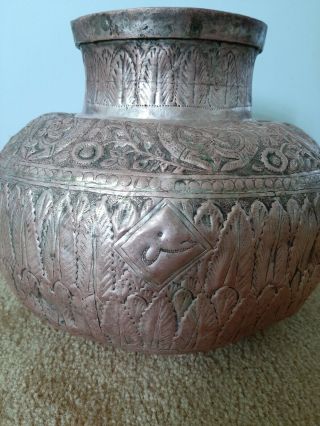 Old Antique Fine Hand Crafted Engraved Brass Big Mughal Water Pot Matka 3