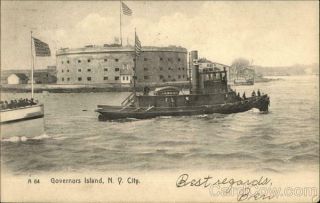 1907 York,  Ny Governors Island Rotograph Antique Postcard 1c Stamp Vintage