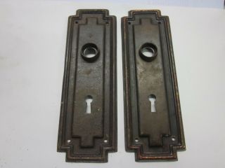 Pair Antique / Vintage Pressed Steel Art Deco Crafts Door Knob Backplates