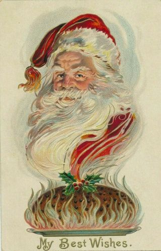 Santa Claus With Plum Pudding Antique Embossed Christmas Postcard - A521