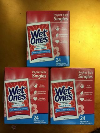 Wet Ones Singles Fresh Scent 24 Ct Wipes (3 Boxes/ 72 Total Wipes) Exp.  5/22
