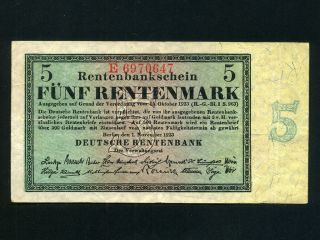 Germany:p - 163,  5 Rentenmark,  1923 Rare Vf -
