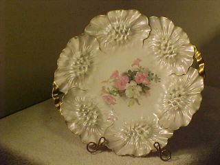 Rare Antique R S Prussia Cake Plate In Sunflower Mold 31,  11 Inch,  Pearl Finish