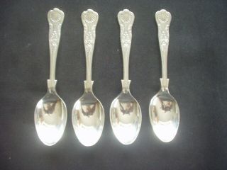 Set Of 4 Vintage Silver Plated Teaspoons Kings Pattern Sheffield 5.  25 "