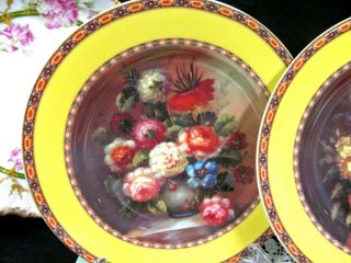 Limoges France set of 4 salad plates with rose bouquet yellow band plate 2