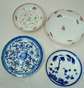 Three Antique Chinese Saucer Dishes & 1 Other / Blue White Floral