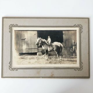 Child Boy On A Horse Rare Early 1900s Antique Photo Barn Farmer Portrait