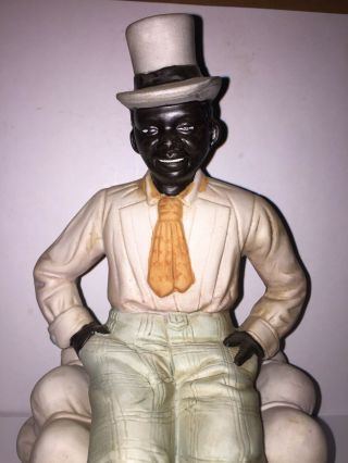 Black Americana Well Dressed Black Man Sitting On A Bale Of Cotton.  Bisque.  Rare 2