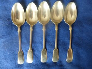 Set Of Five Old English Fiddle Pattern Tara Silver Plate Dessert Spoons 175mm