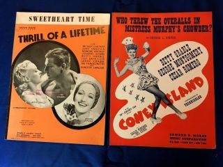 2 Rare Betty Grable Movie Sheet Music - W/ Buster Crabbe 1937 Thrill Of Romance