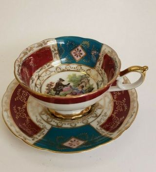Ceramic Porcelain Teal Red Teacup And Saucer - - Renaissance Design