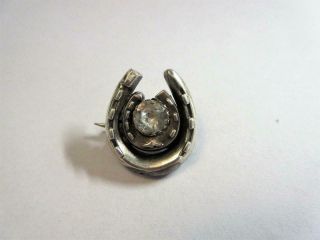 Antique Victorian Solid Silver & Crystal Horseshoe Design Brooch,  Pin