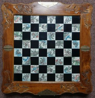 Chinese Chess Set In Wooden Case With Soapstone Figures
