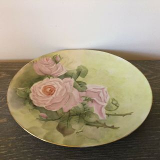 Vintage Schonwald Hand Painted Roses Gold Trim Plate From Germany 10.  5” 2