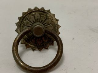 Victorian Ring Drawer Pull Antique Stamped Starburst Backplate Steel Drop Ring