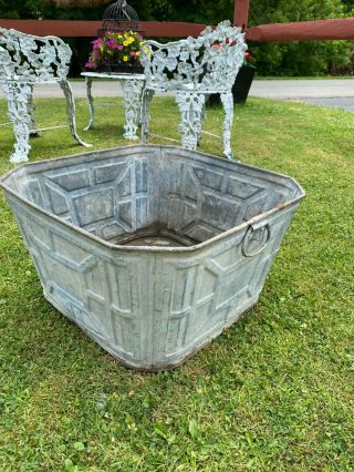 Rare Vintage Octagon Galvanized Metal Steel Wash Tub Planter Flower 20 "
