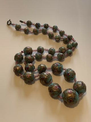 Antique Venetian Wedding Cake Bead Necklace Aventurine Glass 22” Beads