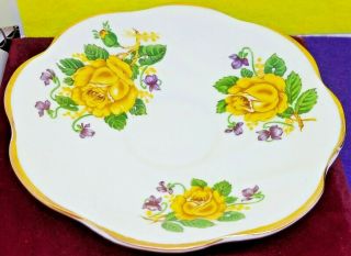 CLARE TEACUP&SAUCER BONE CHINA ENGLAND YELLOW ROSES&PURPLE FLOWERS VTG COLLECTOR 3