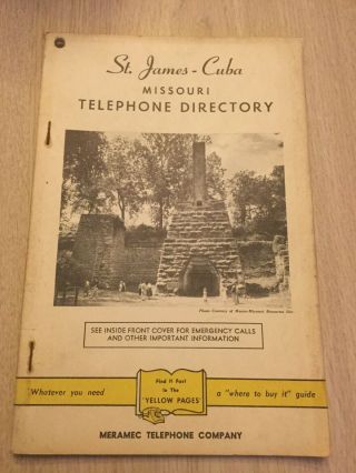 Rare Local Telephone Book Directory 1960 Era St James Cuba Missouri